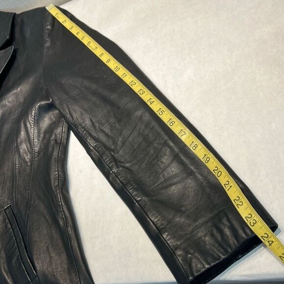 Vtg 90s Wilsons Leather Pelle Studio Jacket Coat Sz Medium Black Fitted Button F - Picture 10 of 11